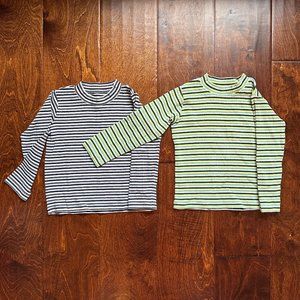 3Y Uniqlo Cotton Striped Long sleeve Tee in Blue or Green